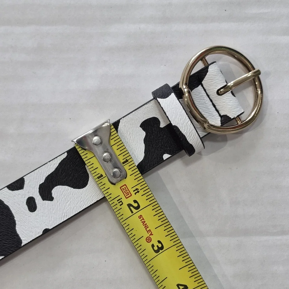 Women's Cow Print Cowgirl Black And White Belt Gold Buckle Western 39